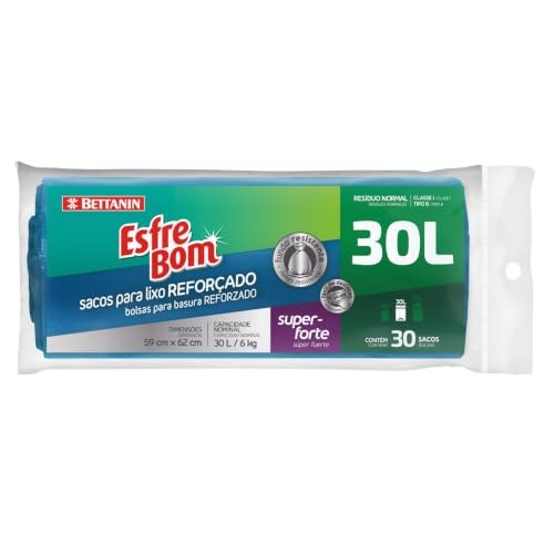 EsfreBom Saco para Lixo Rolo com 30 Sacos de 30 Litros, Cor Azul, Bettanin